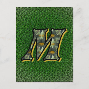 Carte Postale Monogramme Initiale M Fleurs de Marguerites Art