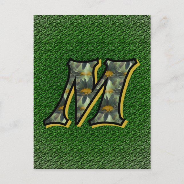 Carte Postale Monogramme Initiale M Fleurs de Marguerites Art (Devant)