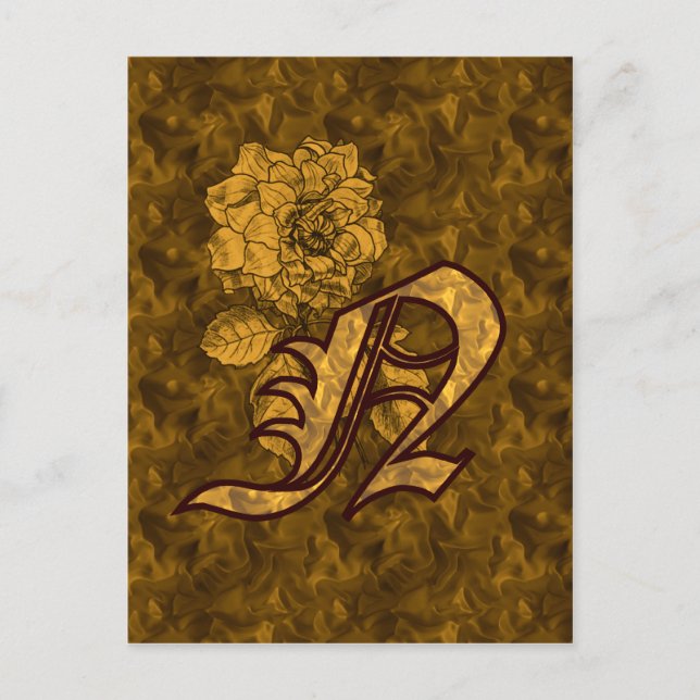 Carte Postale Monogramme Initiale N Élégante Fleur de Pivoine en (Devant)
