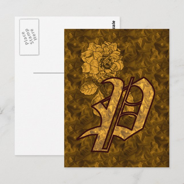 Carte Postale Monogramme Initiale P Élégante Fleur de Pivoine en (Devant / Derrière)