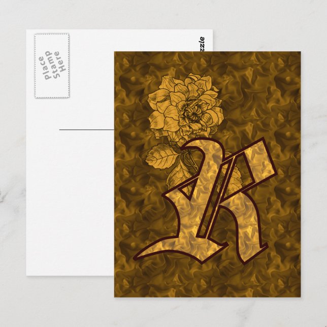 Carte Postale Monogramme Initiale R Élégante Fleur de Pivoine en (Devant / Derrière)