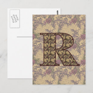 Carte postale monogramme initiale R élégante Flora
