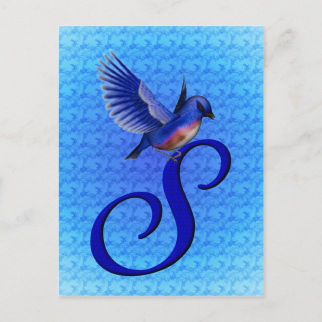 Carte Postale Monogramme Initiale S Élégant Oiseau Bleu (Devant)