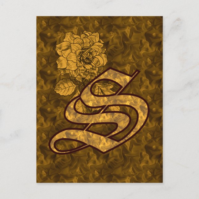 Carte Postale Monogramme Initiale S Élégante Fleur de Pivoine en (Devant)