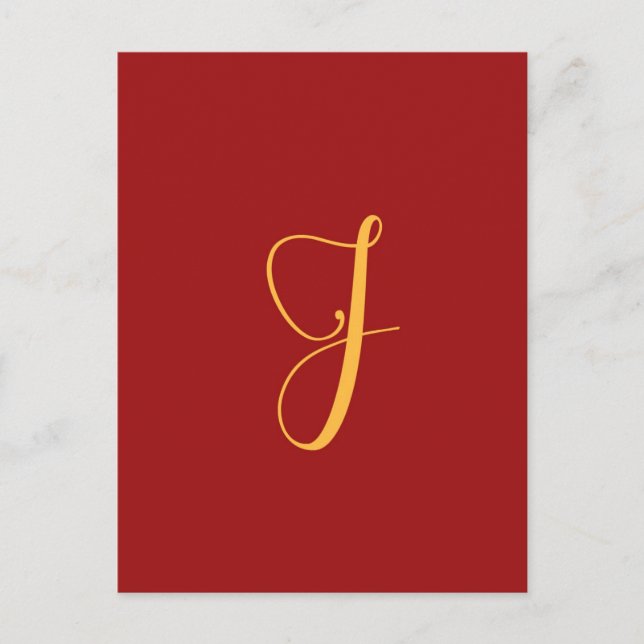 Carte Postale Monogramme "J" couleur or sur rouge (Devant)