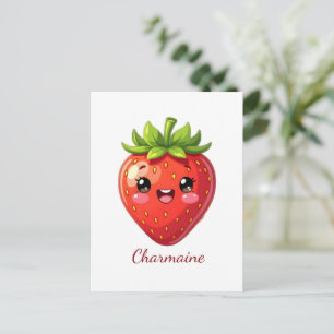 Carte Postale Monogramme jolie fraise kawaii