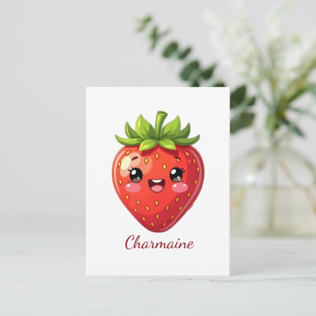 Carte Postale Monogramme jolie fraise kawaii (Debout devant)