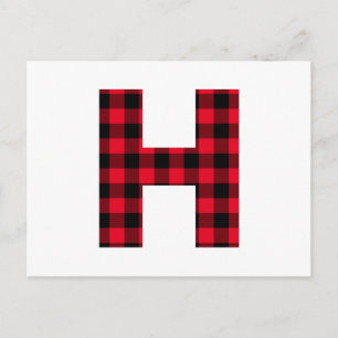 Carte Postale Monogramme lettre H gras en carreau de bœuf rouge 