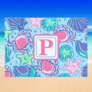 Carte Postale Monogramme Littoral Prépa Coquillages Rose Crabe B