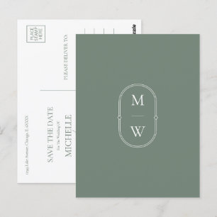 Carte Postale Monogramme minimaliste Sage vert Enregistrer la da