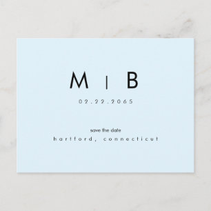 Carte Postale Monogramme moderne bleu glace Mariage Enregistrer 