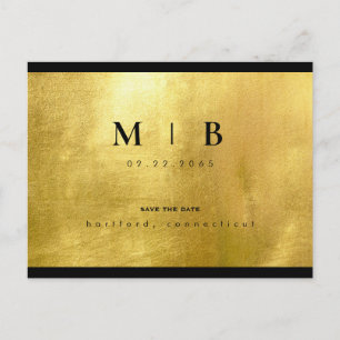 Carte Postale Monogramme noir glam & Gold Sleek Enregistrer la d