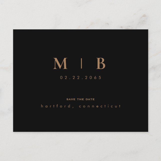 Carte Postale Monogramme or simple Noir Enregistrer la date (Devant)