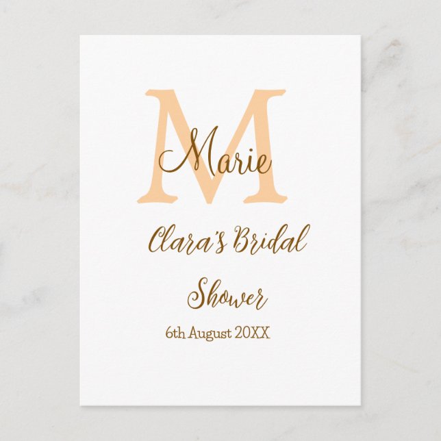 Carte Postale Monogramme orange pour la fête de mariage avec nom (Devant)