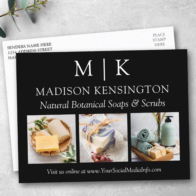 Carte Postale Monogramme ou ajouter un logo Business 3 Photos No (Edit to Customize text, colors and more.)