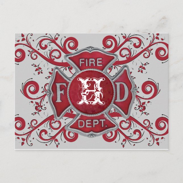 Carte Postale Monogramme personnalisé du service d'incendie (Devant)