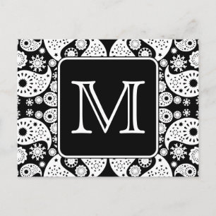 Carte Postale Monogramme personnalisé sur Motif Monochrome Paisl