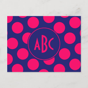 Carte Postale Monogramme point bleu de minuit et rose vif