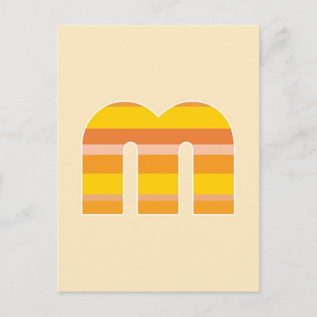 Carte Postale Monogramme rayé jaune - Lettre M (Devant)