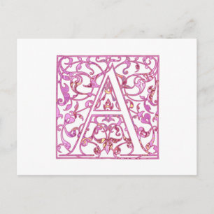 Carte Postale Monogramme rose filigrane