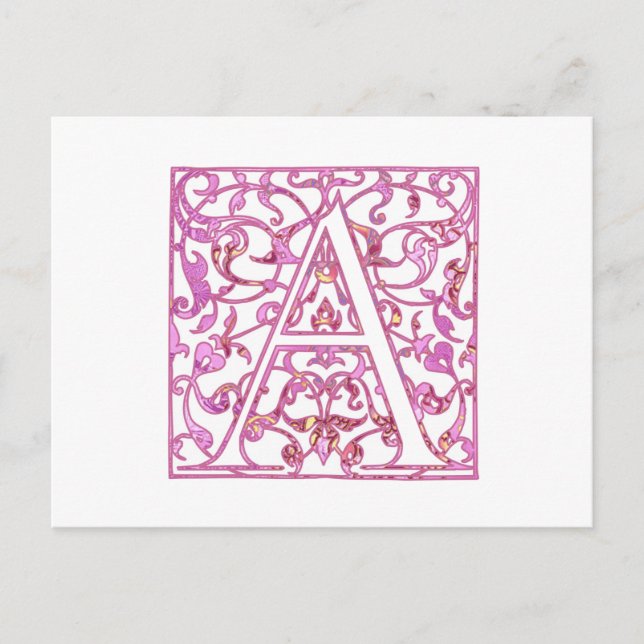 Carte Postale Monogramme rose filigrane (Devant)