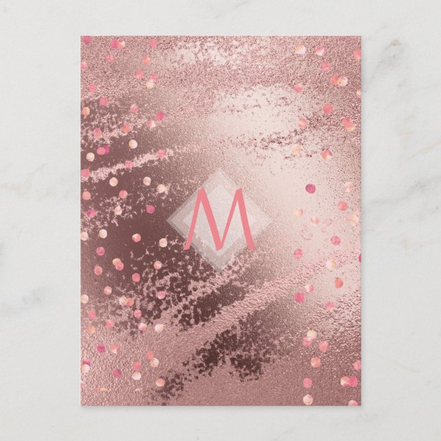 Carte Postale Monogramme ROSEGOLD Métallurgie Foil Confetti Look (Devant)