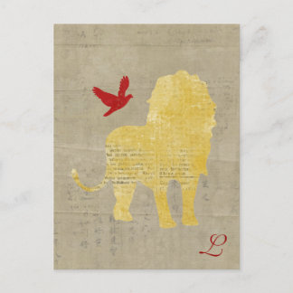Carte postale Monogramme Silhouette Lion Or