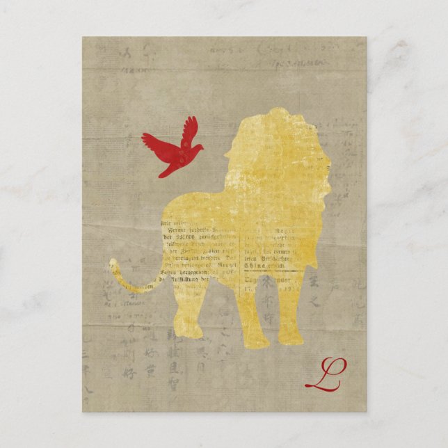Carte postale Monogramme Silhouette Lion Or (Devant)