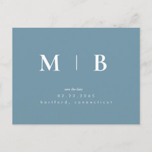 Carte Postale Monogramme simple contemporain bleu Save the Date