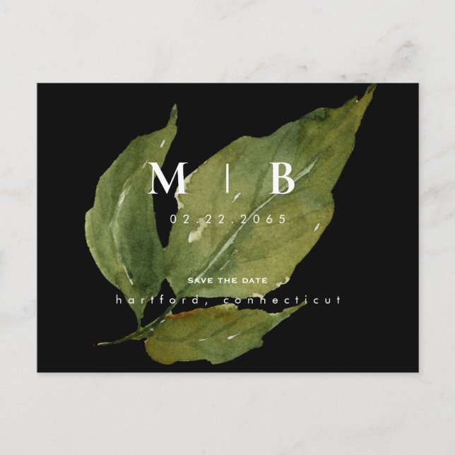 Carte Postale Monogramme simple et élégant avec feuillage Enregi (Devant)