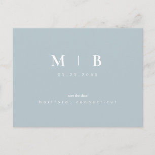 Carte Postale Monogramme simple Hiver Bleu Enregistrer la date Q