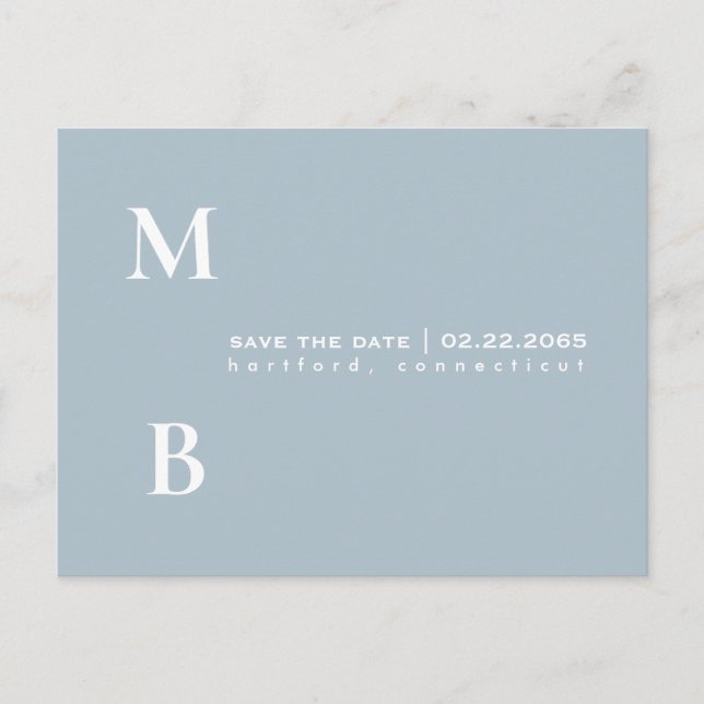 Carte Postale Monogramme simple Icy Blue Wedding Enregistrer la  (Devant)