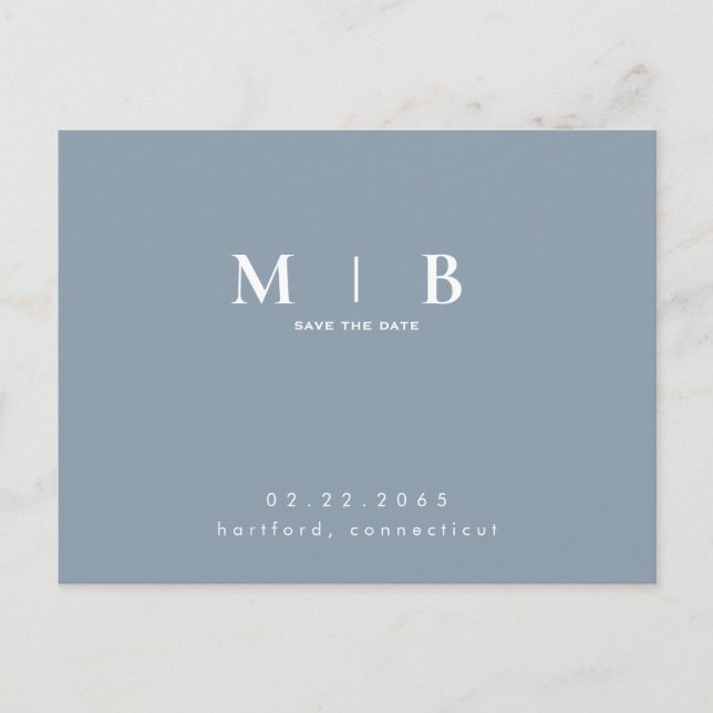 Carte Postale Monogramme Simple lisse Dusty Blue Enregistrer la  (Devant)