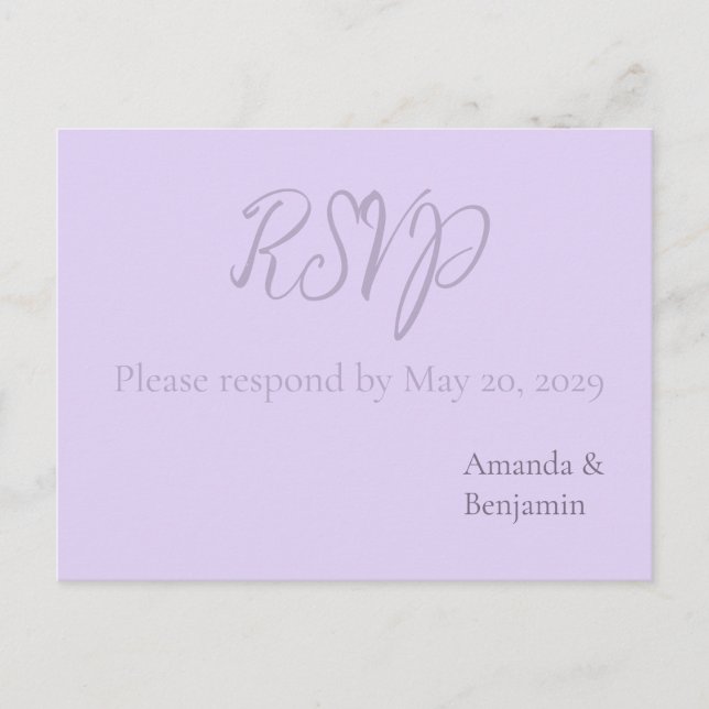 Carte Postale Monogramme simple minimaliste mariage Lavande RSVP (Devant)