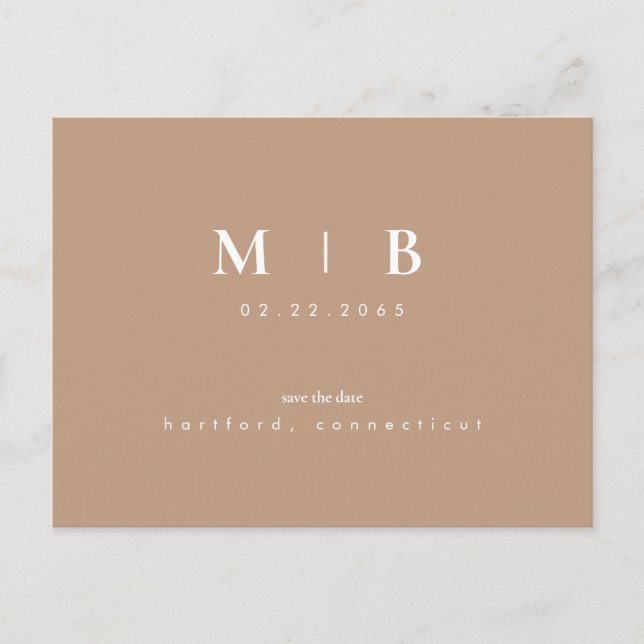 Carte Postale Monogramme simple Neutre Enregistrer la date Code  (Devant)
