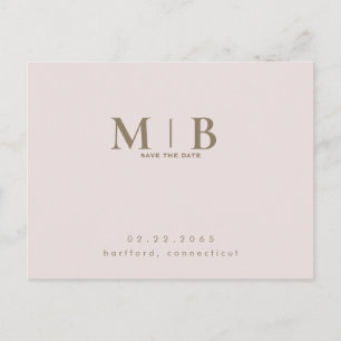 Carte Postale Monogramme Simple Sleek Blush Enregistrer la date