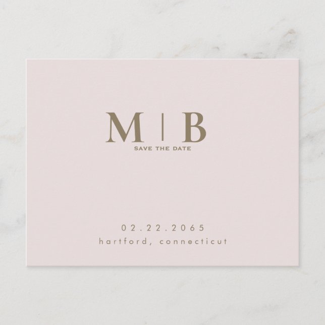 Carte Postale Monogramme Simple Sleek Blush Enregistrer la date (Devant)