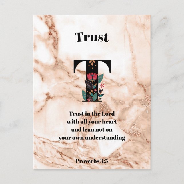 Carte Postale Monogramme T en marbre de corail personnalisé avec (Devant)