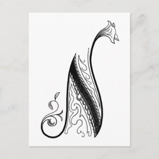 Carte Postale Monogramme vintage N en noir et blanc