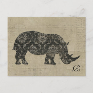 Carte postale Monogramme vintage Rhinoceroses