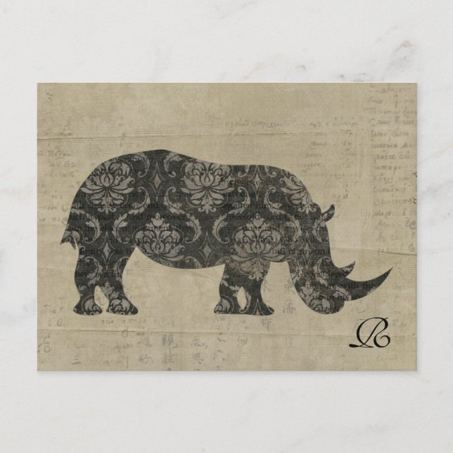 Carte postale Monogramme vintage Rhinoceroses (Devant)