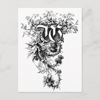 Carte Postale Monogramme W avec Fleurs de chardon
