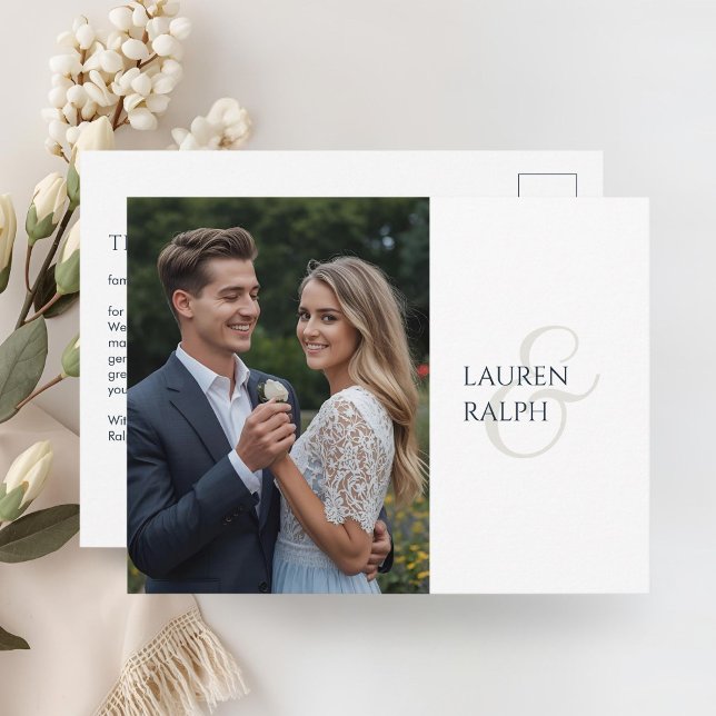 Carte Postale Monogrammed Chic Elegant Couple Photo Thank You (Créateur téléchargé)