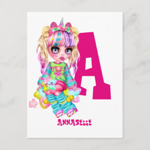 Carte Postale Monogrammes filles Unicorn mignonne jolie personna