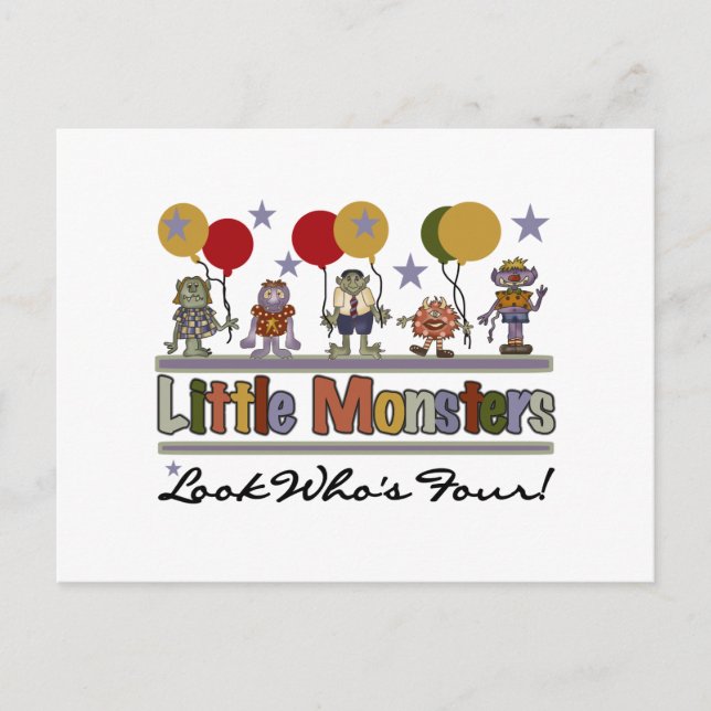 Carte Postale Monster 4th Birthday Tshirts et cadeaux (Devant)