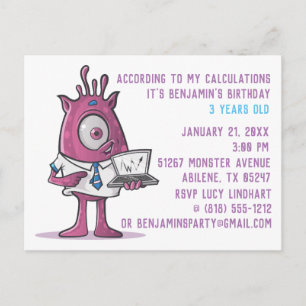 Carte postale Monster Invitation de fête d'anniver