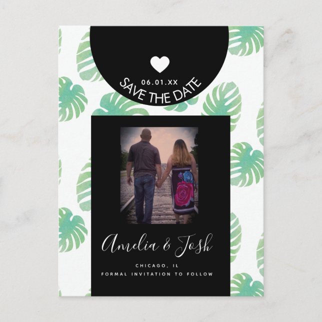 Carte Postale Monstera Aquarelle Vert Save the Date (Devant)