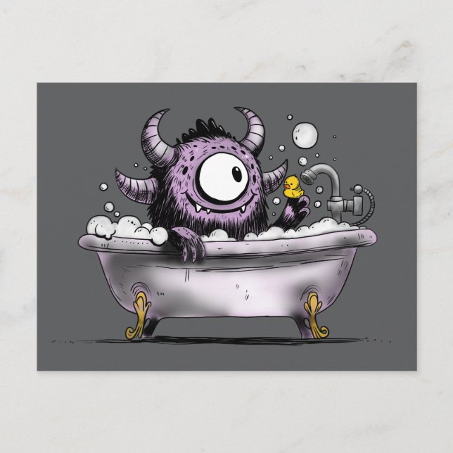 Carte Postale Monstre dans le bain bulle (Devant)