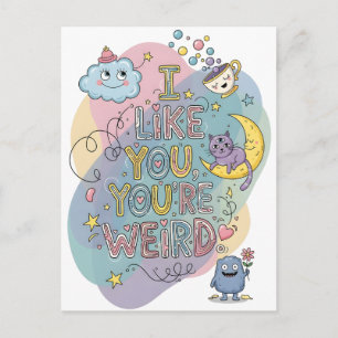 Carte Postale Monstre de Chat Doodle Pastel Fantaisiste