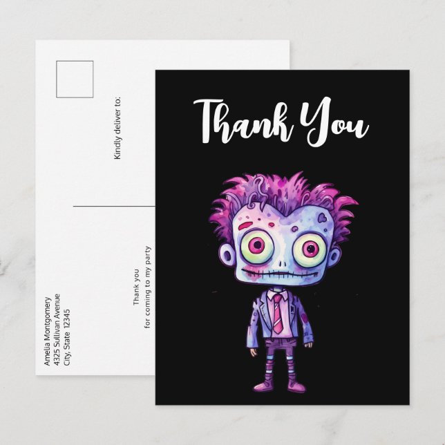 Carte Postale Monstre de Frankenstein drôle Halloween Merci (Devant / Derrière)